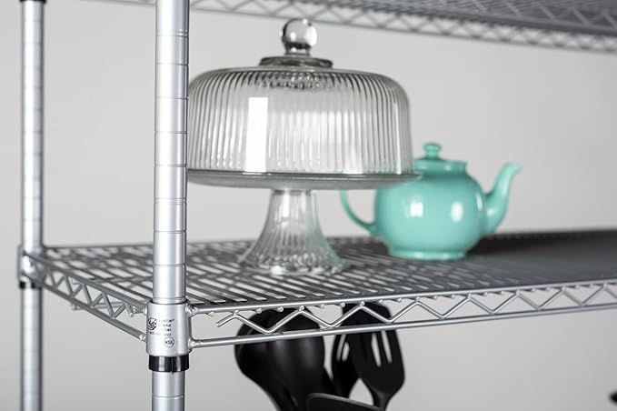 Omega Shelving Storage | 2 Tier Starter Shelving Unit 21" Deep x 48" Wide x 36" High - 800 lb Weight Capacity per Shelf, Adjustable Wire Shelving, Tool-Free Assembly |Grey Shelving