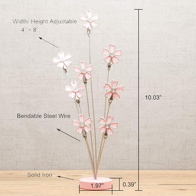8-Branch Family Tree Picture Frame Holder, Card Photo Clips Holder Desk Stand for Memo Paper Note Photo Christmas Wedding Card Display (Cherry Blossoms)