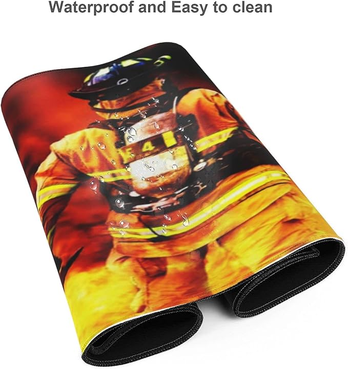 Fire Firefighter Fireman Mouse Pad, Large Big Gaming Mouse Pad Desk Pad, Mousepad with Non-Slip Rubber Base, Extended XXL Mouse Mat for Computer Laptop Office Accessories