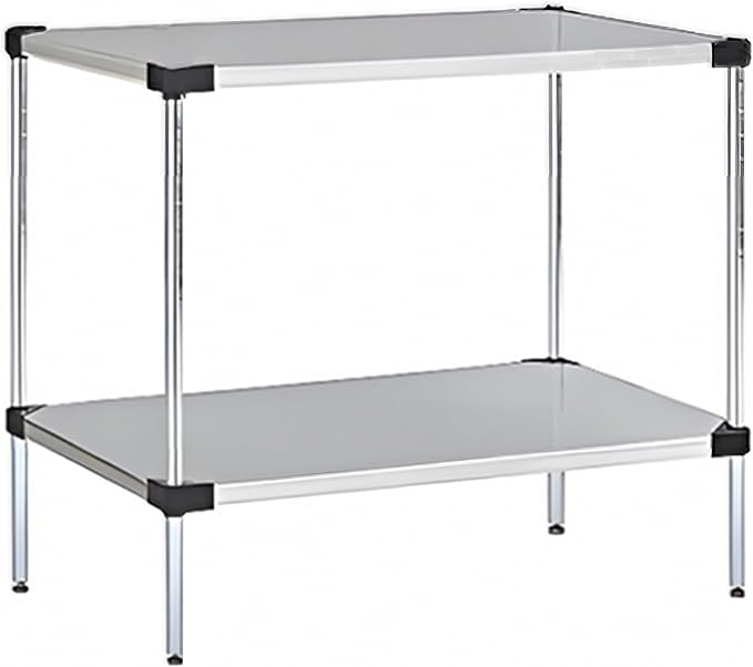 Omega Solid Stainless Steel Shelves, 14" Deep x 36" Wide x 34" High 2 Tier Heavy Duty Solid Shelving Unit for Kitchen Garage Office Restaurant Warehouse 800-lb Per Shelf Weight Capacity