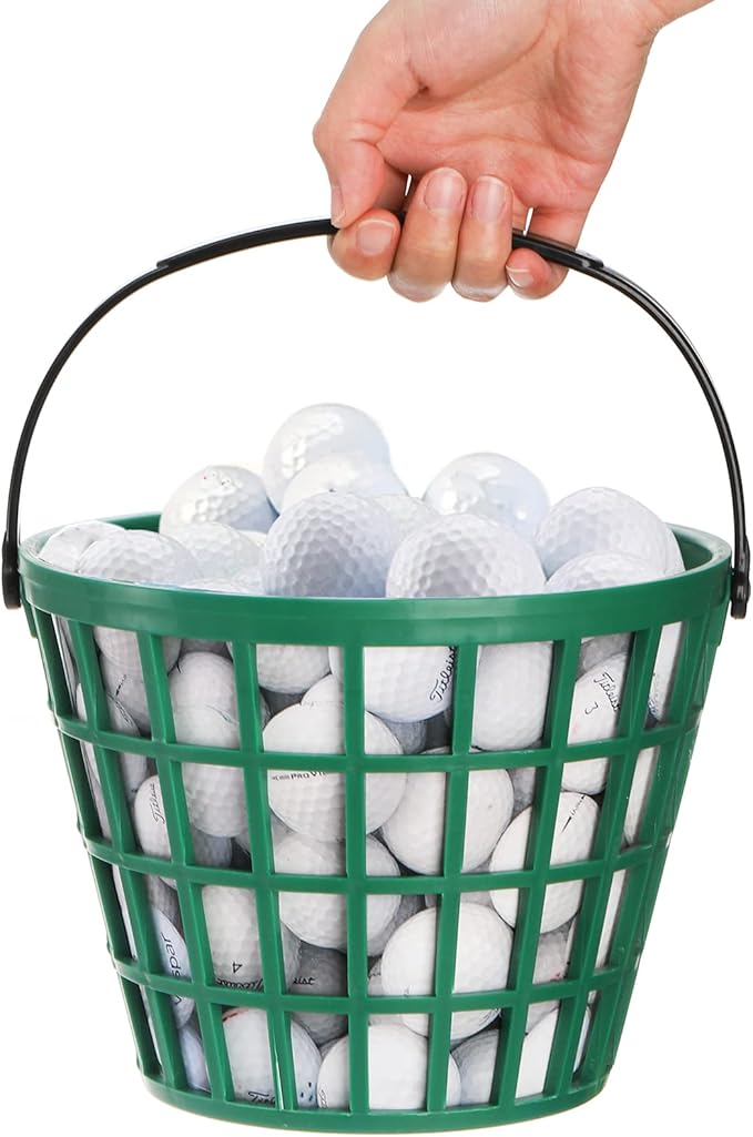 Bekith 2 Pack Plastic Golf Ball Basket, Golfball Container Ball Bucket with Handle, Holds 40-50 Balls, Green