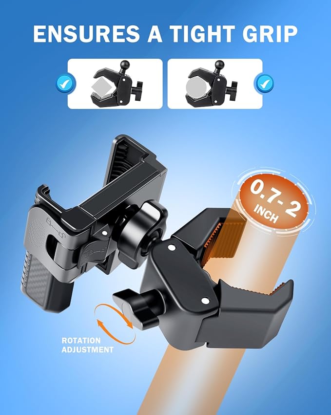 [Upgrade] Golf Cart Phone Mount Holder [Military-Grade Sturdy] with Security Double Lock Compatible with EZGO/Club Car/Yamaha, -360° Rotation with Anti-Scratch Pad [Big Phones & Thick Cases Friendly]