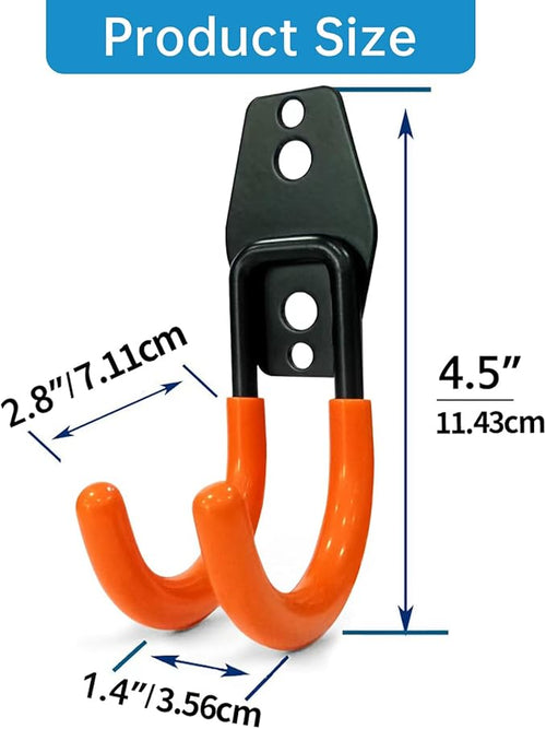 2 Pack Garage Storage Utility Hooks，Garage Garden Tool Organizer，Steel Wall Mount Hooks, Garden Small U Hooks (Type O-Orange)