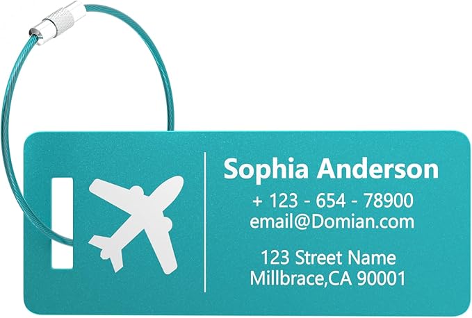 4 Pack Personalized Luggage Tags, Custom Engraved Aluminum Luggage Tags with Your Personalized Text, Waterproof Metal Name Tags With Steel Loop for Bags, Suitcase, Baggage, Backpack (Lake Blue, Small)