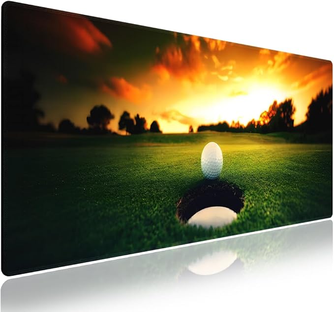 Wknoon. Extra Large Gaming & Office Mouse Pad (31.5" x 11.8") – Golf Ball Near Hole Golf Field, Premium XXL Desk Mat with Durable Stitched Edges & Smooth Fabric Surface & Anti-Slip Rubber Base