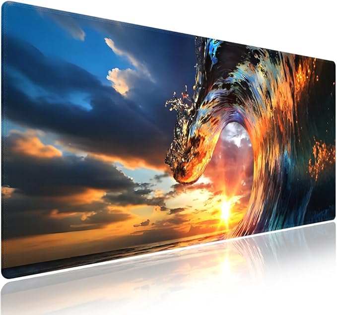 Wknoon. Extra Large Gaming & Office Mouse Pad (31.5" x 11.8") – Huge Ocean Wave Sunset Sea Landscape, Premium Anti-Slip XXL Desk Mat with Durable Stitched Edges