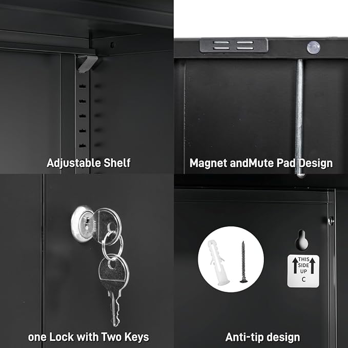 CJF Metal Storage Cabinet, 36.2" H Locking Storage Cabinet with Shelves and Doors, Metal Cabinets for Home Office, Garage, Utility Room and Basement (Black)