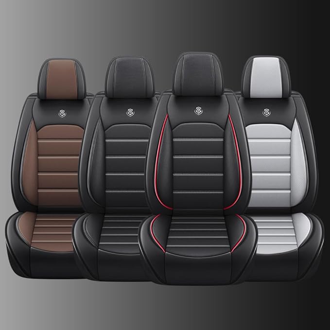 Leather Car Seat Covers for VW Golf SportWagen 2015-2019,Waterproof Soft Seat Covers,Interior Accessories Seat Covers Protector Airbag Compatible(2pcs Black&Coffee Standard)