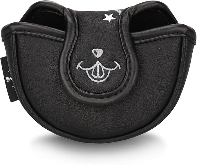 BIG TEETH Putter Cover Mallet Putter Cover Half Mallet Small Golf Headcover, Mini Club Head Protector Magnetic Closure Black Leather for Odyssey White Hot #5 Golf Rossie Tour Edge Chipper etc