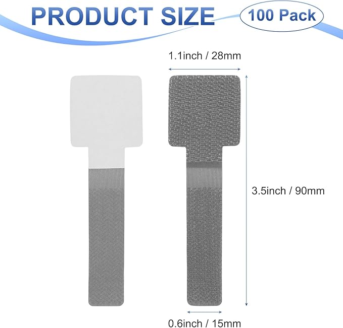 100-Pack Hook and Loop Cable Ties, 3.5 x 1.1 Inch Enhanced Self-Adhesive Cord Organizer for Desk/Home/Wall/Office Essentials, Cable Management Under Desk [Gray]
