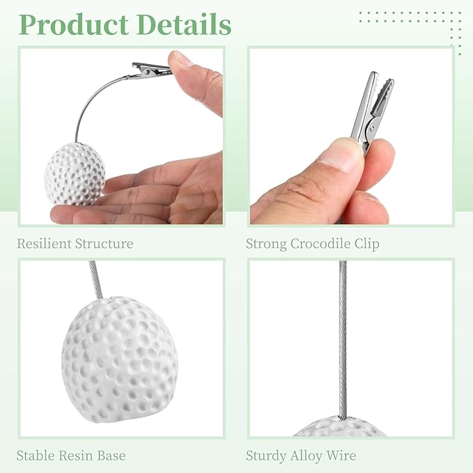 12 Pcs Ball Base Memo Clips, Resin Golf Ball Shaped Card Holders with Alligator Clips, Table Number Card Stands, Picture Photo Display Holders, Note Paper Clips for Wedding, Office