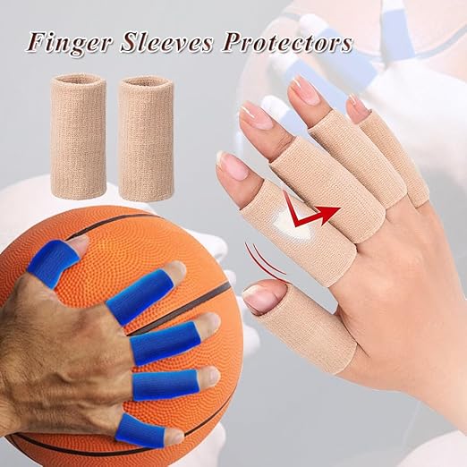 Finger Sleeves Protectors, 10Pcs Sport Finger Sleeves Elastic Thumb Brace Support for Basketball Golf Premium Fingers Sleeve for Arthritis Perfect for Relieving Pain (10pcs beige set)