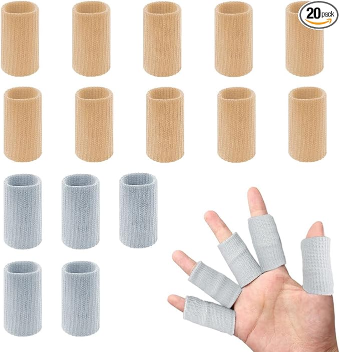 20 PCS Finger Sleeves Protectors, Sport Finger Sleeves Thumb Brace Support Finger Brace Elastic Thumb Sleeves for Relieving Pain Arthritis Trigger Finger(Skin tone Grey)