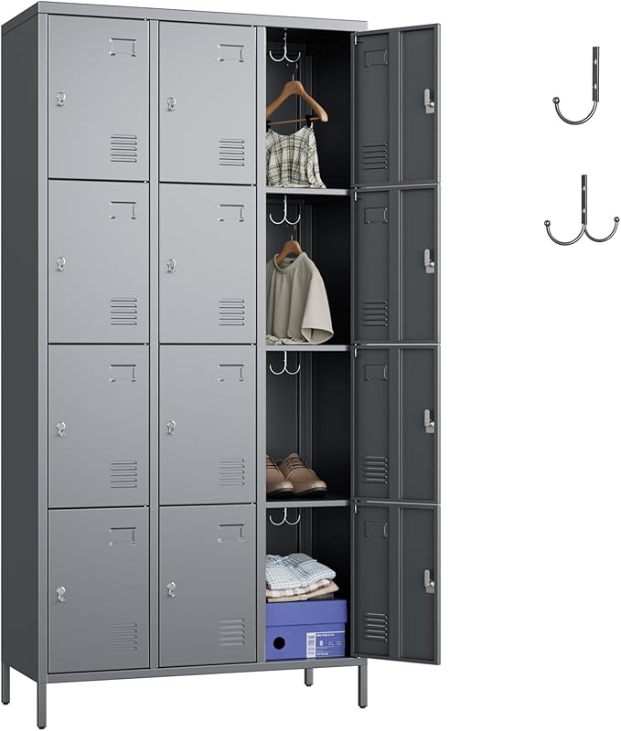 METAN Metal Locker for School Office Gym Bedroom, 12 Doors Steel Storage Locker Cabinet for Employees, Industrial Storage Locker, Assembly Required,Dark Gray