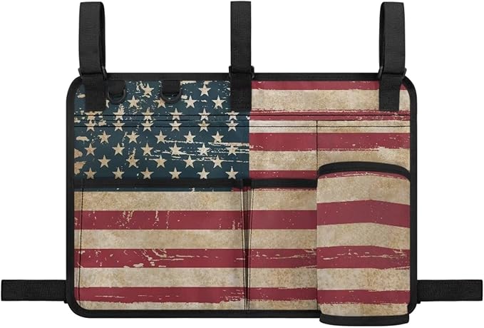 American Flag Golf Cart Bag, Golf Cart Rear Seat Organizer with Open Pockets for Golf Balls & Bottles