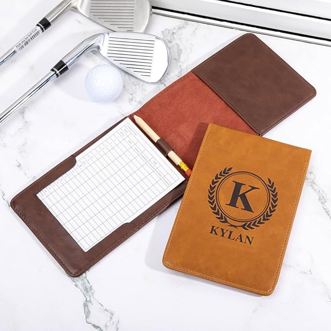 Custom Name Golf Scorecard Holder Leather Personalized Monogram Golf Yardage Book Cover Birthday Gifts 13.78×4.53INCH 5 Colors