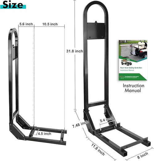 10L0L Universal Golf Cart Rear Safety Grab Bar w/Triangle Reflector Fit for Yamaha Club Car EZGO (2+2) /(4+2) Passenger Golf Cart Manual Hardware Included
