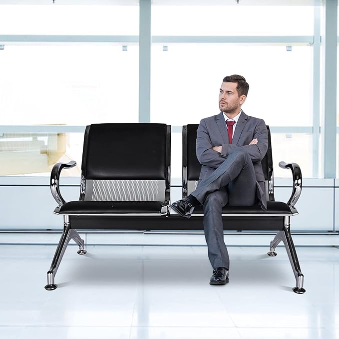 Kinfant Waiting Room Chairs - Reception Guest Bench for Airport Hospital Bank Salon Barber (PU-Black)