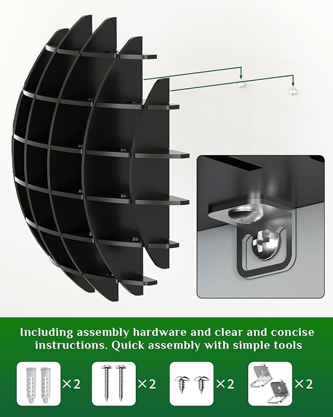 Golf Ball Display Case Acrylic, Spherical Golf Ball Display Rack, Golf Ball Display Case Wall Mounted, Golf Ball Case Display up to 26 Golf Balls(Black)