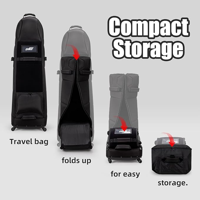 Self Standing Upright All Direction 4 Spinner Swivel Wheel Golf Travel Bag. Soft-Sided Fully Padded Heavy Duty Fabric. Multidirectional Airline Travel Cover Case. Compact Foldable Carry Bag Included.