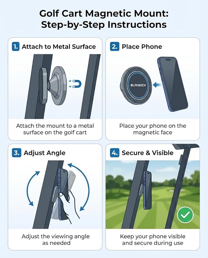 Premium Alloy Magnetic Golf Cart Phone Holder - Universal MagSafe Mount for iPhone & Android - Compatible with Club Car, EZGO, Yamaha, Icon - Golf Cart Accessories