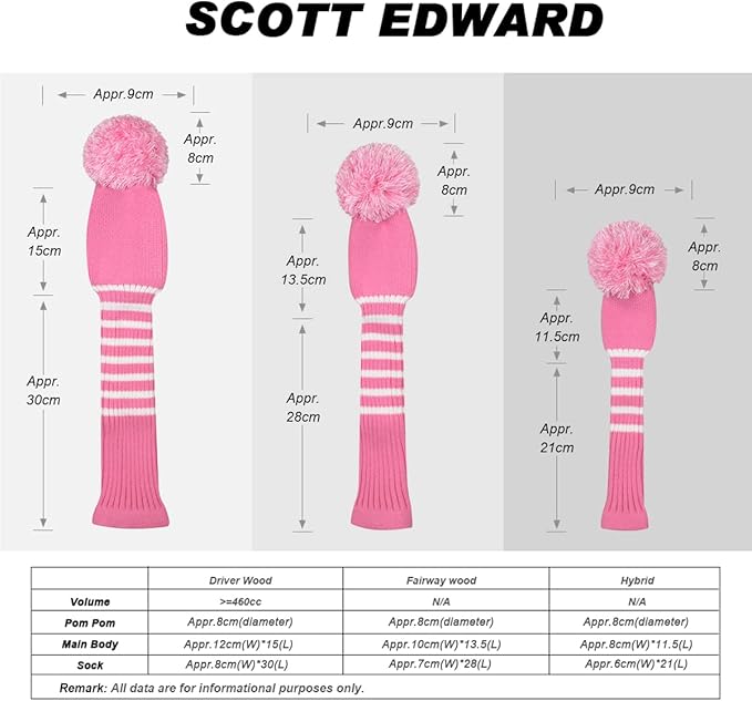 Scott Edward Golf Headcovers for Woods Set of 3 Fits Well Driver(460cc) Fairway Wood and Hybrid(UT) The Perfect Change for Golf Bag Classic Striped Style