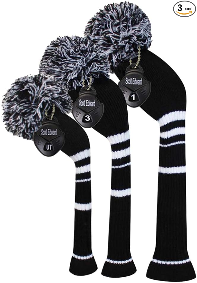 Scott Edward Golf Headcovers for Woods Set of 3 Fits Well Driver(460cc) Fairway Wood and Hybrid(UT) The Perfect Change for Golf Bag Classic Striped Style