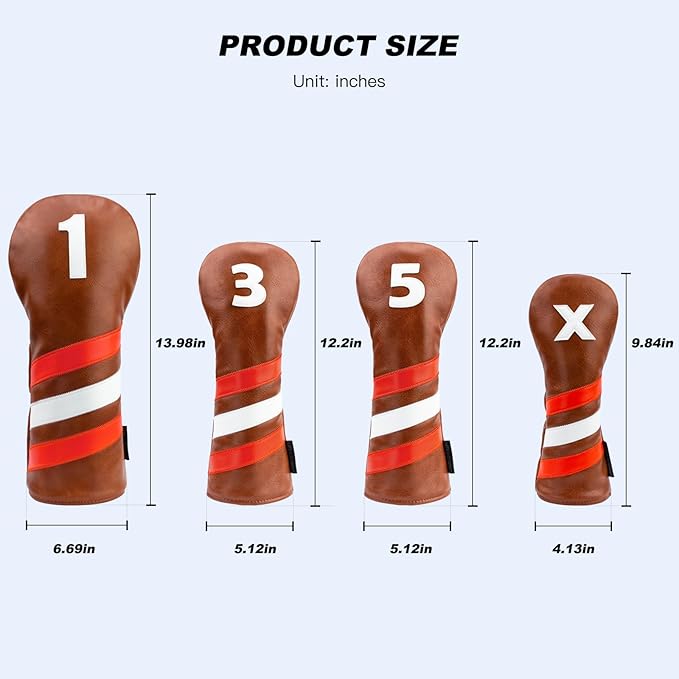 4pcs or 1pc Golf Club Head Covers for Woods, Driver, Fairway, Hybrid – Premium PU Leather with Interchangeable Tags & Magnetic Blade and Mallet Putter Covers