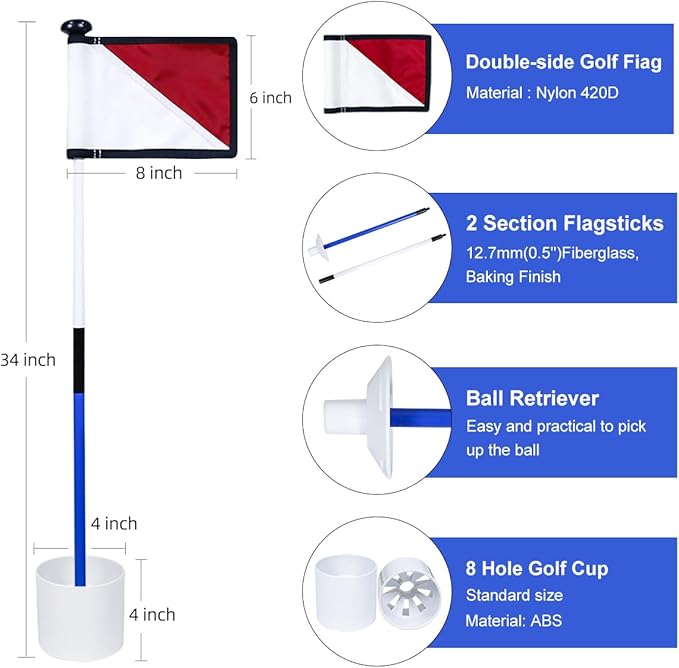 Golf Flagstick 3ft,Golf Flag Hole Cup Set Double-Sided Putting Green Flags for Backyard Putting Green Driving Range Practice Two-Section Design Portable