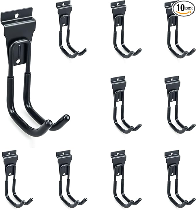 Slatwall Hooks Heavy Duty Slat Wall Accessories Garage Large J Slatwall Hooks Assortment, Slatwall Panel Hooks, Black(10 Pack)