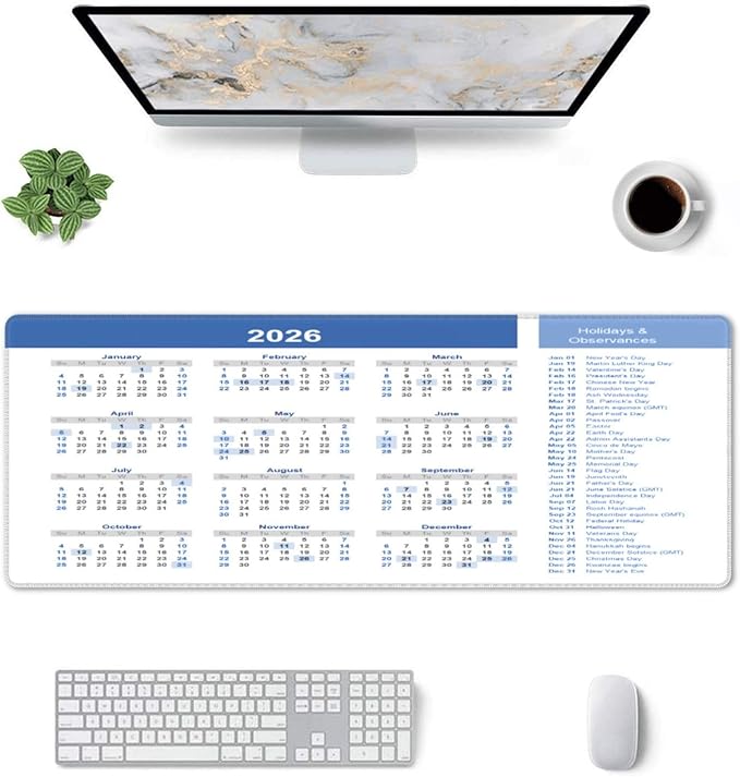 2026 Calendar Mouse Pad Large, Calendar with Holiday Large Big Gaming Mouse Pad Desk Pad, Mousepad with Non-Slip Rubber Base, Extended XXL Mouse Mat for Computer Laptop Office Accessories