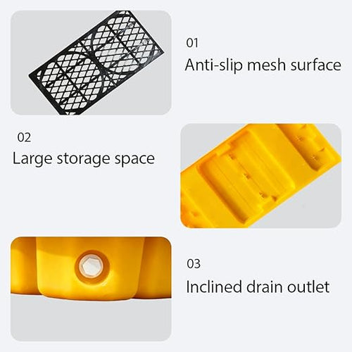 2 Drum Modular Platform Spill Containment Trays with Drain Outlet Forklift Pockets 48x24x4 Heavy Duty 2000lbs Capacity Stackable Leakproof Containment Tray for Garage, Workshop, Industrial Storage