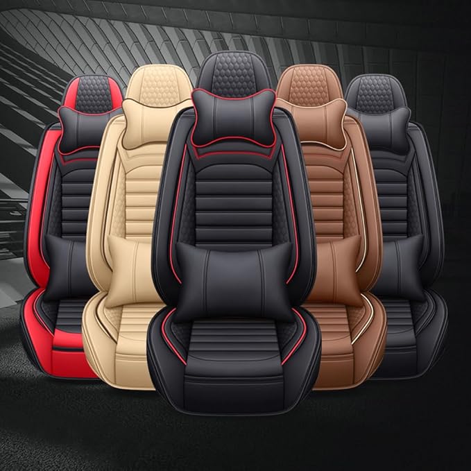 Leather Car Seat Covers for Volkswagen Golf 2001-2021,Car Seat Covers Full Set,Seat Covers with Safety,Waterproof Seat Cover Compatible Airbag(5pcs Beige Luxury)
