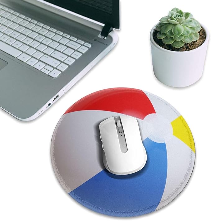 Novelty Beach Ball Round Mouse Pad, Small Gaming Mousepad with Stitched Edge, Non-Slip Rubber Base Mouse Mat Office Desk Accessories for Laptop Computer Decor 7.9 X 7.9 Inch