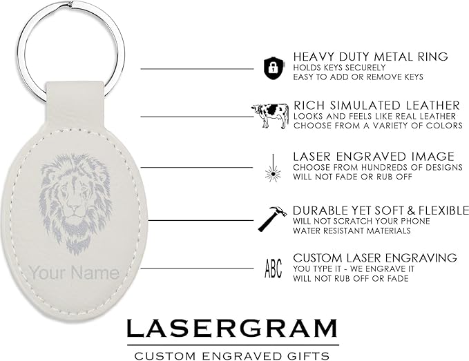 LaserGram Oval Keychain, Off Road Racer, Personalized Engraving Included (White with Silver)