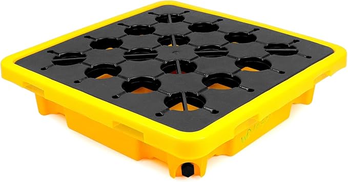 QWORK 1 Drum Modular Platform, 26 x 26 x 5.9 inches Drum Spill Containment Pallet, 2,000 lbs. Load Capacity Containment Tray Spill Containment Platform, Polyethylene Spill Pallet, Yellow