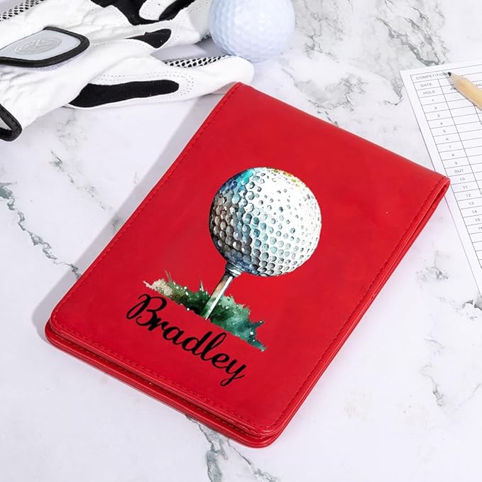 Personalized Leather Golf Scorecard Holder Customize Name Golf Yardage Book Cover Accessories Father Day Christmas Birthday Gifts for Men Women