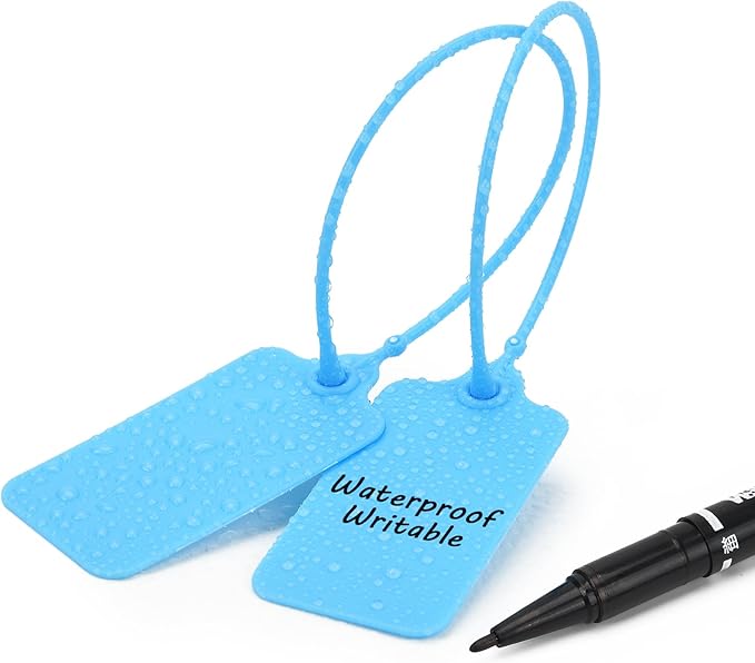 50pcs Luggage Tags Plastic Seals Shipping Label Logistics Sign Tie Bag Tag, Sealing Storage Multi Purpose Name ID Tag with Marker for Suitcases, Backpack, Schoolbag, Car Key (Blue)