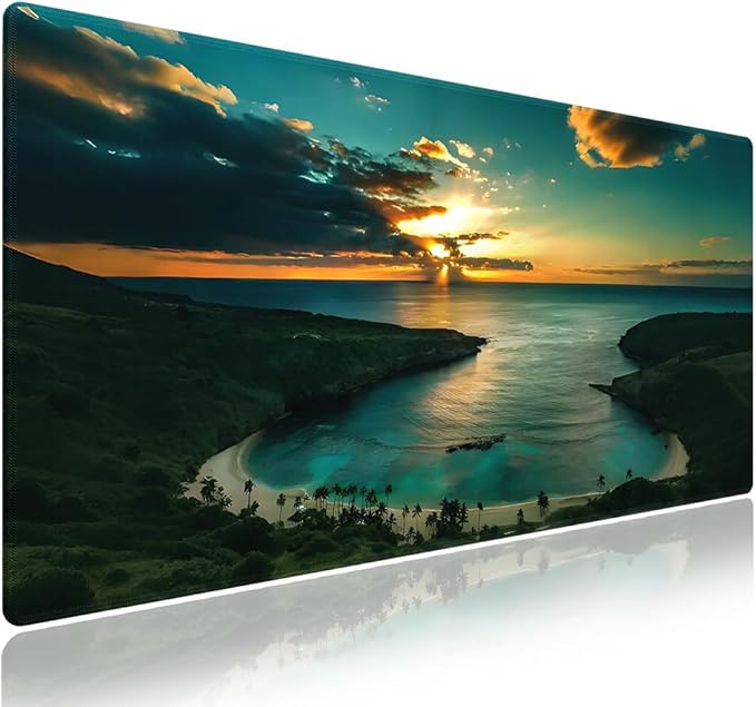 Wknoon. Extra Large Gaming & Office Mouse Pad (31.5" x 11.8") – Hawaiian Scene Sunrise Over Hanauma Bay Oahu Hawaii, Premium Anti-Slip XXL Desk Mat with Durable Stitched Edges