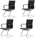 CIMOTA Waiting Room Chairs Leather Office Guest Chair Mid Back Reception Chairs with Sled Base for Meeting/Patient/Conference Room, Black Set of 4
