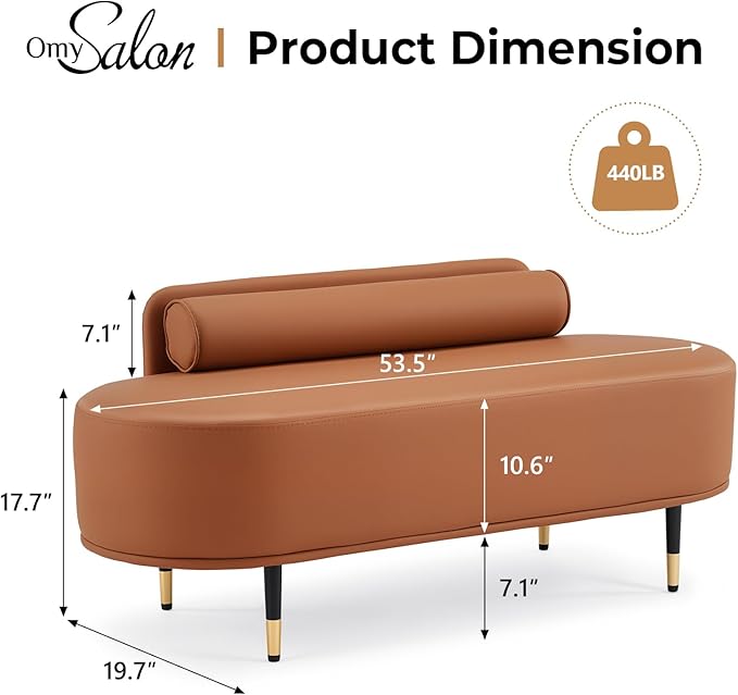OmySalon Waiting Room Bench with Low Back, 53.5" Office Guest Chair, Faux Leather Upholstered Reception Seating, Lobby Bench for Beauty Salon Barbershop Airport Bank Hall Room Conference