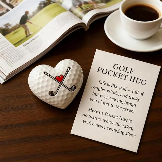Golf Pocket Hug,Heart - Shaped Golf Ball Decor with Inspirational Card,Motivational Golf Ball Marker, Golf Gift for Men Women Golfers (3pcs)