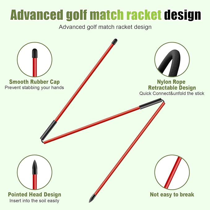 Golf Alignment Sticks 2 Pack, 48″Collapsible Practice Rods for Aiming/Putting, Golf Training Aid for Swing Trainer with Clear Tube Case, Foldable Training Rods with 10 Golf Tees