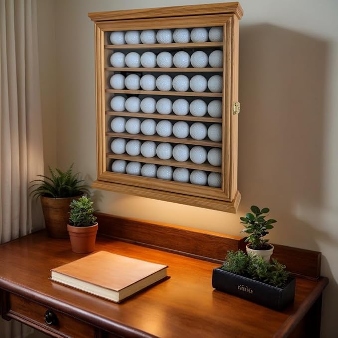 Premium 'Hole in One' Golf Ball Display Case - Exceptional Craftsmanship, Elegant Home Decoration, and Ideal Gift for Golf Enthusiasts Natural Color
