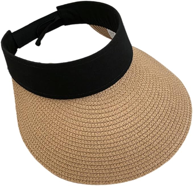 Women Straw Sun Visor Hat Wide Brim Summer UV Protection Beach Cap Foldable Packale Korean Style