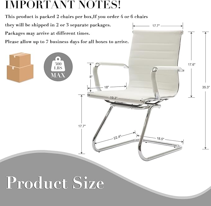 CIMOTA Waiting Room Chairs Leather Office Guest Chair Mid Back Reception Chairs with Sled Base for Meeting/Patient/Conference Room, White Set of 8
