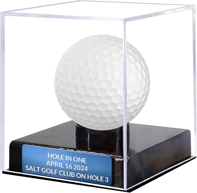 Custom Golf Ball Display Case Acrylic Golf Ball Holder Case Laser Engraved Plaque Showcase Your Cherished Golf Ball Memorabilia (Sapphire Blue)