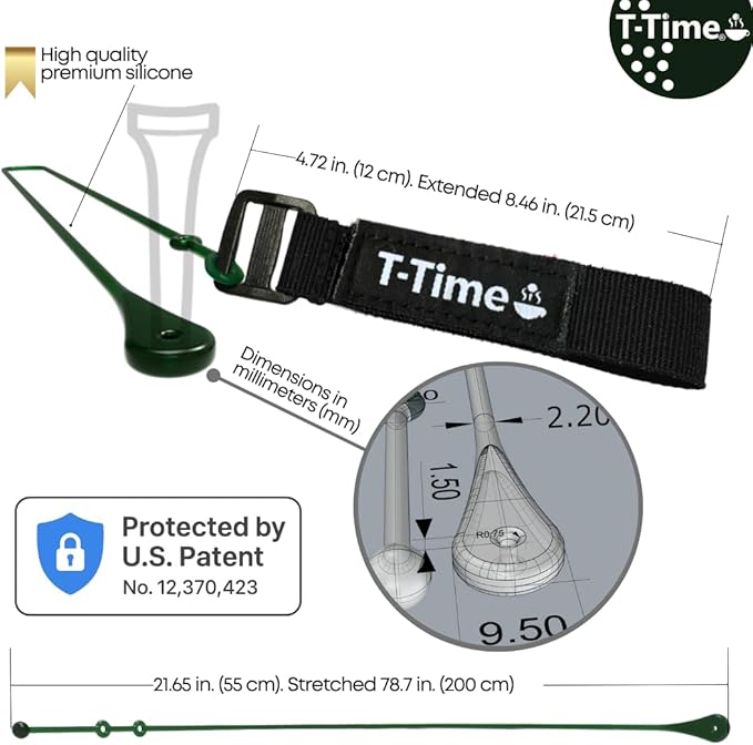 T-Time® Golf Tee Anchor Leash & Tether – US Patented – Keeps Tees in Place for Driving Range and Simulator Practice.