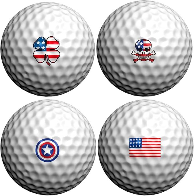 Golfdotz - USGA Rule Conforming Novelty Golf Ball Markers, Golf Ball Stickers for Marking Balls, No More Smearing from Stamps, Gifts for Golfers, Dads, and Retirees, (USA Collection; 32-Count)