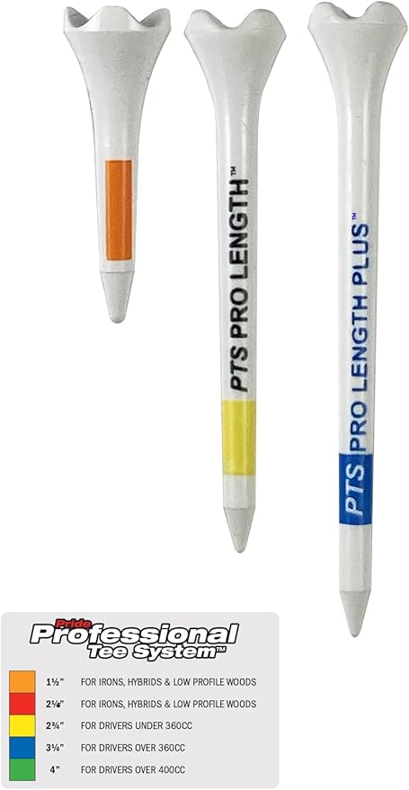 PrideSports PTS Plastic Golf Tees | Combo 50 Pack - 40 2-3/4” and 10 1-1/2” | #1 Plastic Tee on Tour | The Perfect Tee for Any Hole